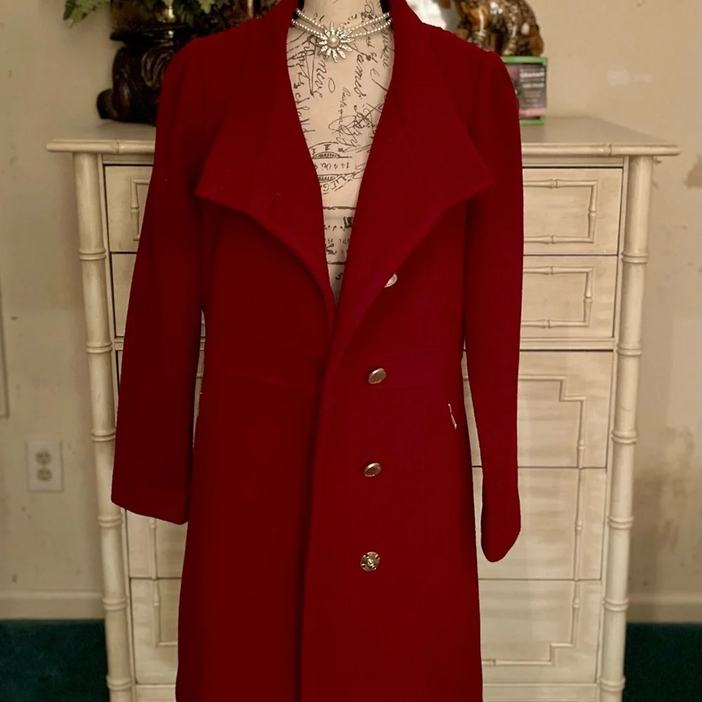 Cherry Red Wool Pea Coat by GUESS - Picture 12 of 12